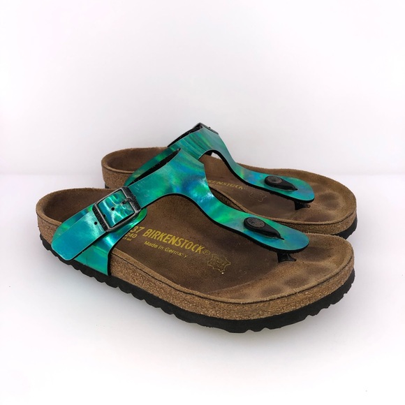 Birkenstock Shoes - Birkenstock Green Shiny Thong Sandal Shoes Size EU 37 US 6